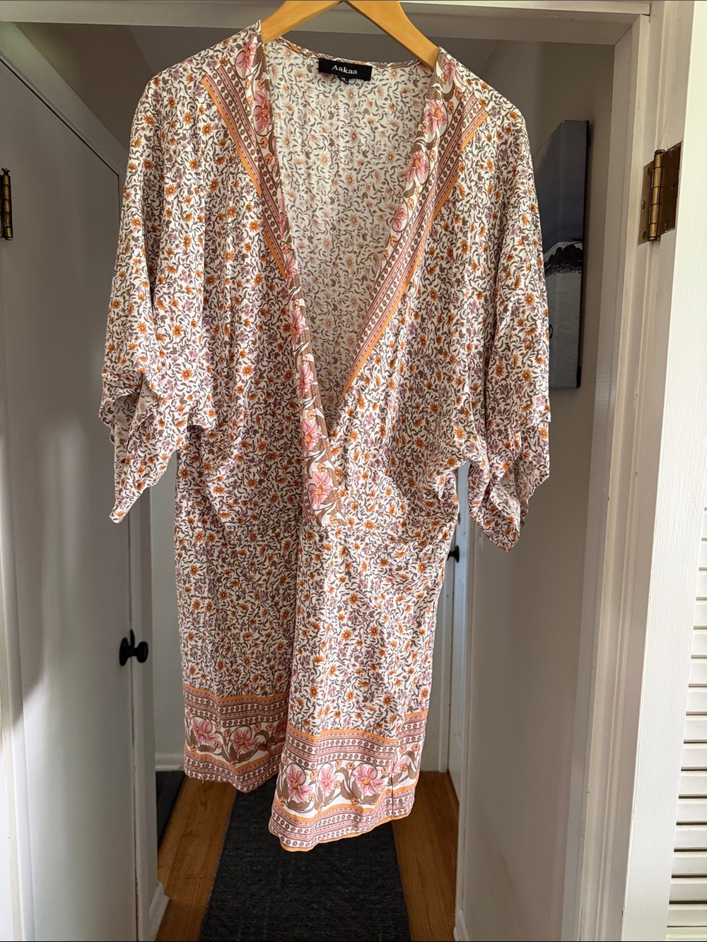 Aakaa Floral Print V-Neck Romper in White, Pink & Orange